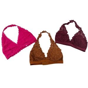 Flirtitude Bralette Women Large Multicolor Lace Halter Triangle 3 Pack Bundle